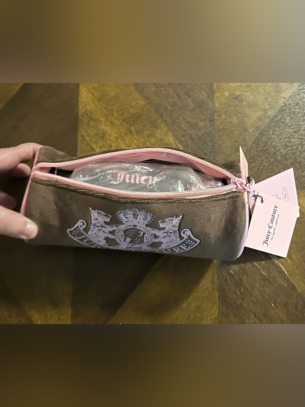 Juicy Couture Brown and Pink Velour Cosmetic Pouch - Picture 2 of 8